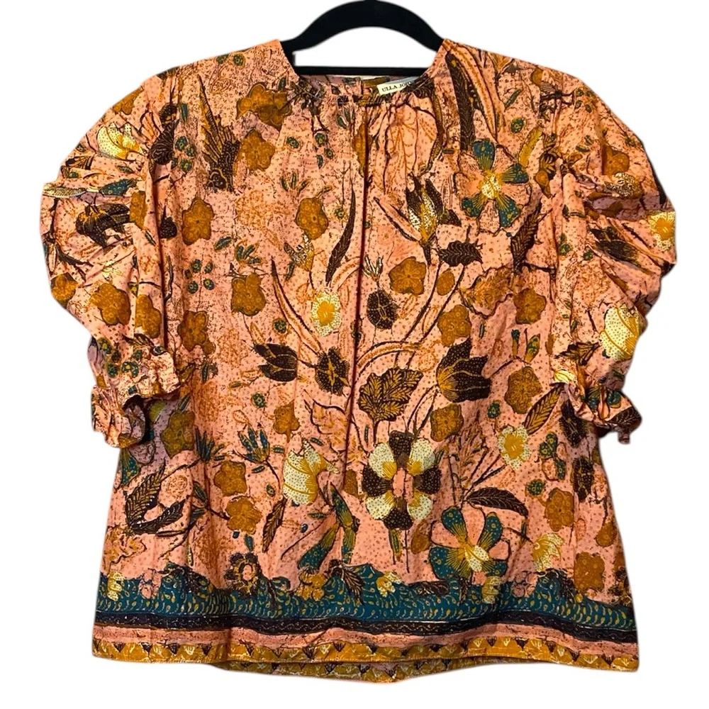 Ulla Johnson Joni Blouse Women’s 2 Multicolor Floral Cotton Boho Puff-Sleeve Top